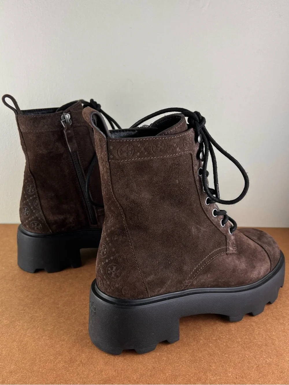TORY BURCH BROWN SUEDE COMBAT BOOTS